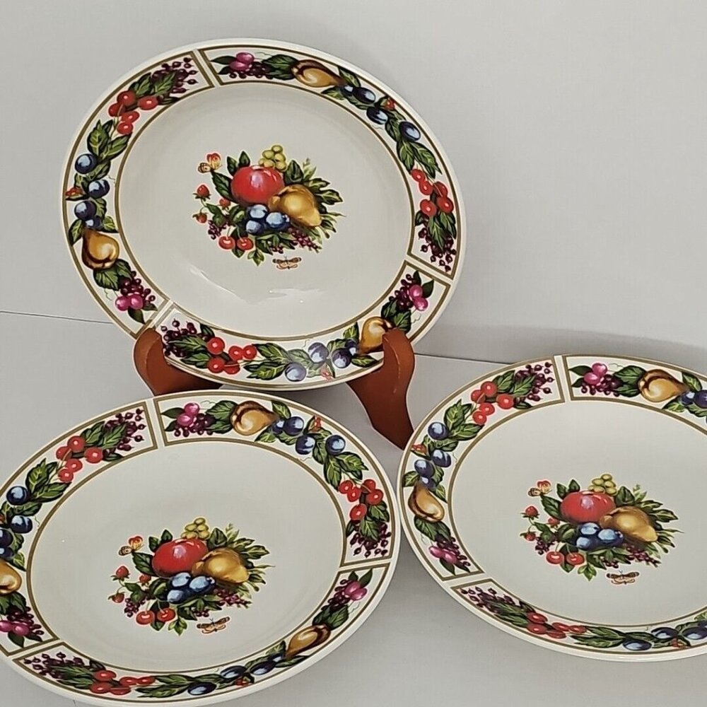 Tabletops Unlimited Tivoli Gardens Bowls 8" soup salad set-3 fruit butterfly - Picture 2 of 11